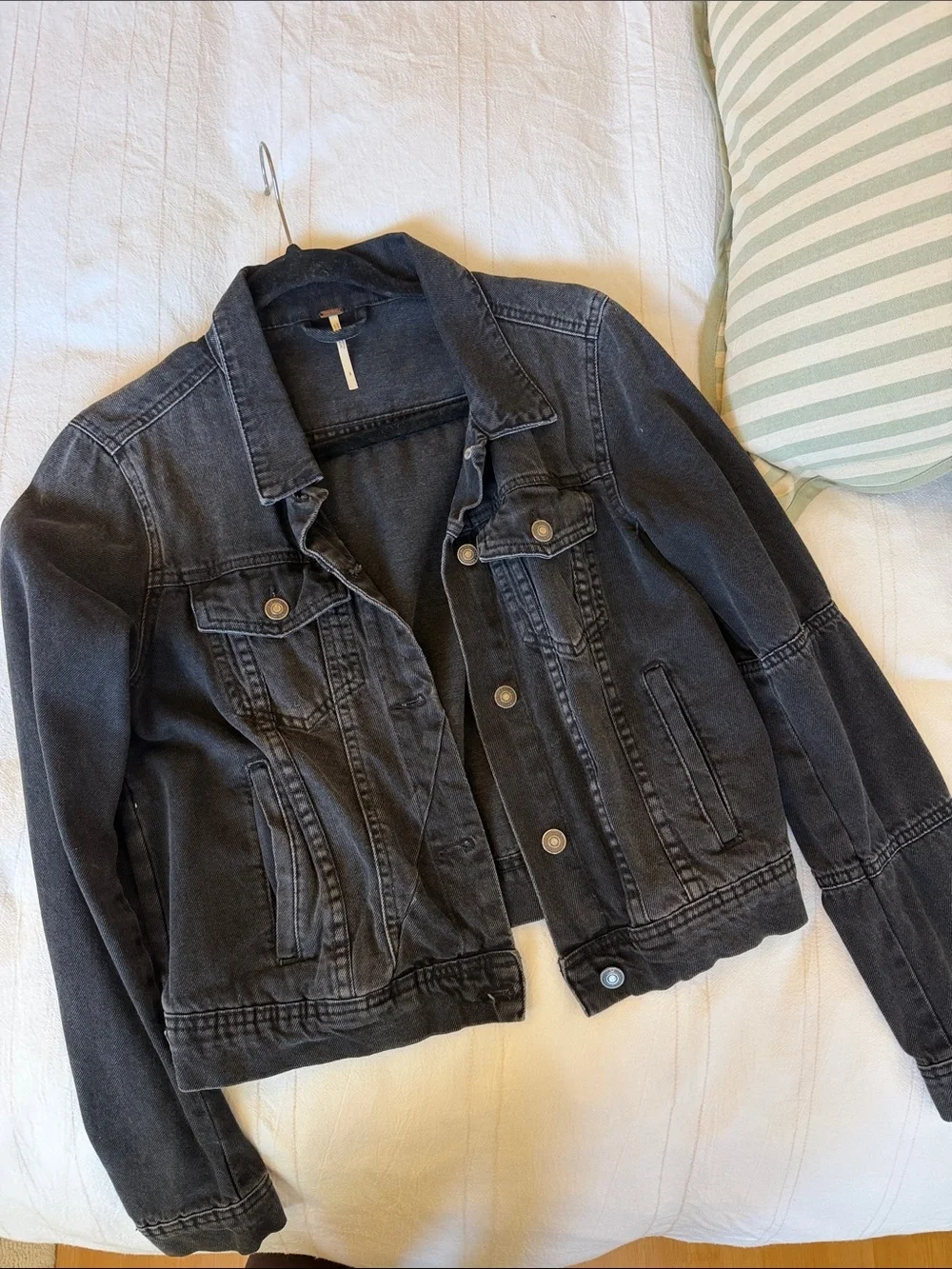 Free People Washed Black Denim Jacket - Picture 2 of 4